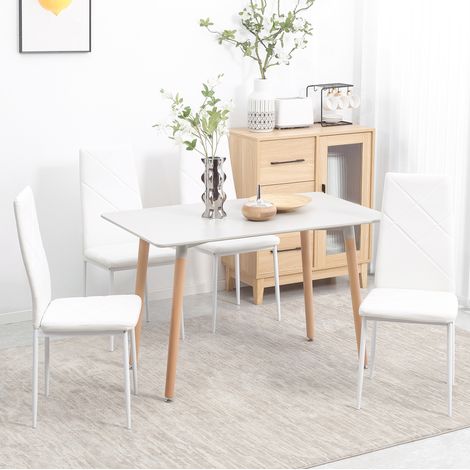 MEUBLIV Sillas de comedor 4 piezas blancas – respaldo alto capitonado, sin reposabrazos (1/5)
