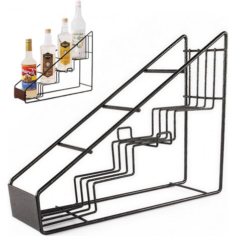 Portabotellas de acero inoxidable con 4 compartimentos en forma de escalera para café, especias y vino. Estructura estable.