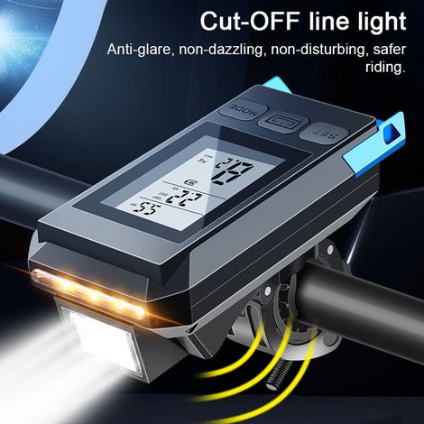 Compteur de vitesse de vélo multifonctionnel sans fil avec lumière et klaxon, compteur de vitesse étanche rechargeable par USB, accessoire de rétroéclairage plein écran (1/5)
