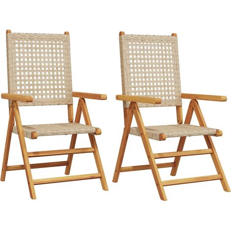 vidaXL Sillas plegables (2 unidades) color beige, madera maciza de acacia y ratán sintético. (1/2)