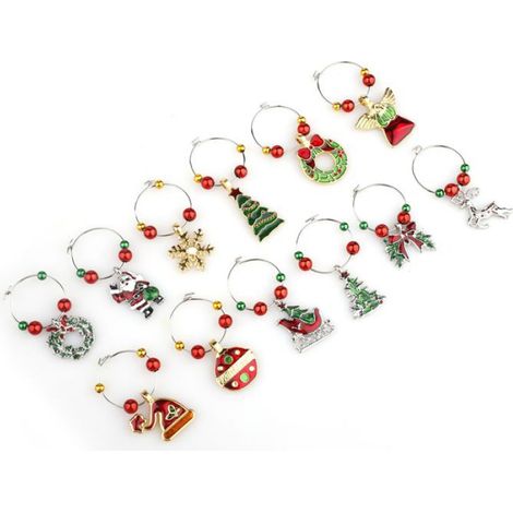 Charmes de verre à vin de Noël Identificateurs de Verre de Noël Festifs - Cup Déco pour les Fêtes et les linge carte (1/5)