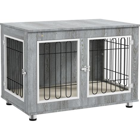 Jaula para perros con cojín, doble puerta y 2 cierres, gris, 90 x 58 x 65 cm (1/5)