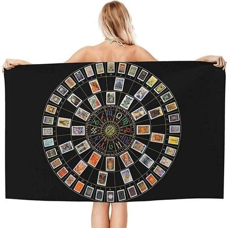 1 pièce Serviette de plage microfibre, douce et ultra-absorbante, serviette synthétique colorée avec motif tarot astrologie, 60x120 cm, pour plage et extérieur
