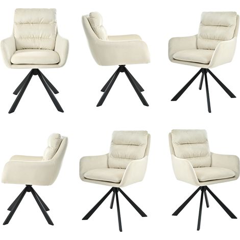 Bon Furni Chaises 360° Pivotantes Velours Ivoire, Lot de 6