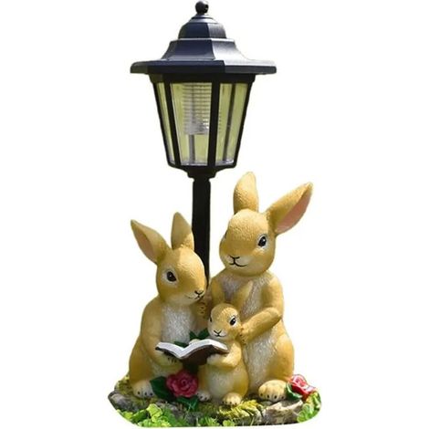 Statue de jardin solaire dextérieur, statue de jardin familiale de lapins avec lanterne solaire, décoration de jardin (1/5)
