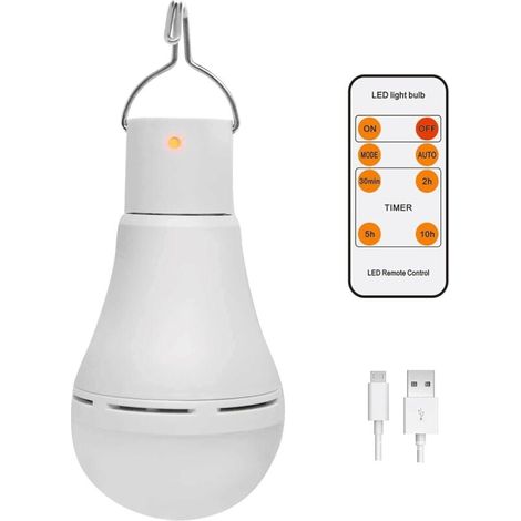 USB Rechargeable Light Bulb with Remote Control, 7W LED Dimmable, Outdoor Camping Emergency (1/5)