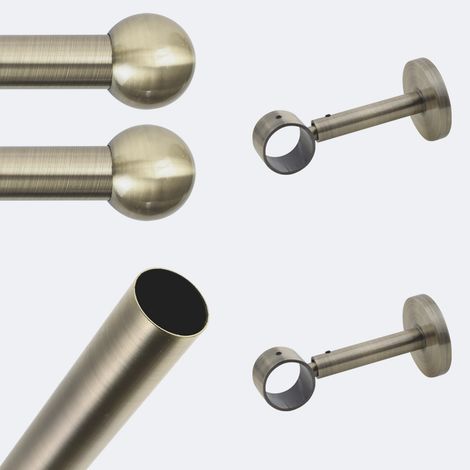 Kit de tringle à rideaux Bronze 200cm Diam.28mm Embout Boule - Fixation Mur - Boulet (1/3)