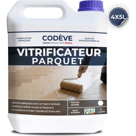 Codève Bois – Vitrificateur parquet 20 L – Très forte tenue aux chocs et rayures – Finition soignée pour bois dur – Nettoyage à l'eau