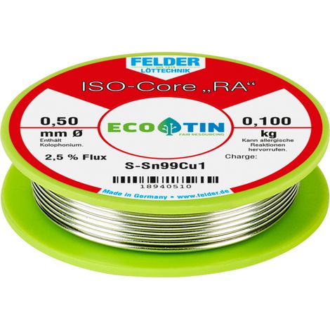 Felder ISO-Core "RA" Sn99Cu1 Lötzinn, bleifrei Spule Sn99,3Cu0,7  0.100 kg 0.5 mm