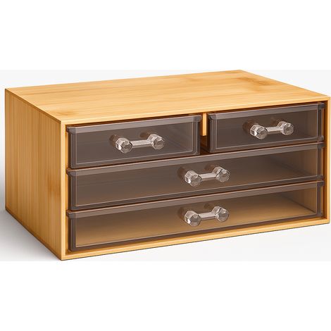 Organizer Porta Trucco in Bambù con 4 Cassetti Trasparenti Organizzatore Multiuso (1/4)