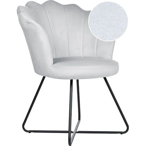 Armless Chair Grey Velvet Upholstery Shell Back Vintage Classic Design Black Metal Frame LOVELOCK