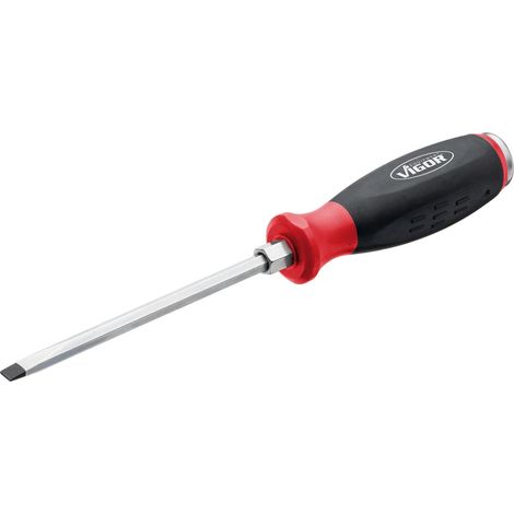 VIGOR Schraubendreher mit Schlagkappe, mit Antriebsvierkant, 1/4 (6,3 mm) Vierkant hohl, Schlitz Profil, SW x 6 mm (1/5)