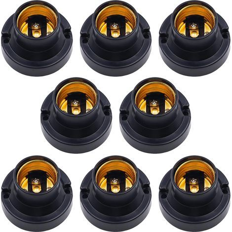 8 x E27 Bulb Sockets Vintage Screw on Lamp Base Adapter for Recessed Light Bulbs Halogen Lamps Black Plastic