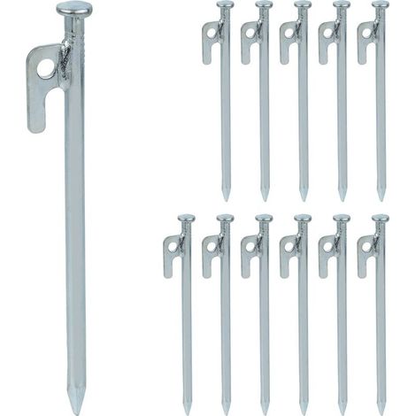 Lot de 12 piquets de fixation en acier 20 cm Pour sols durs et rocailleux Avec œillet et crochet pour cordes Résistants aux tempêtes (1/5)