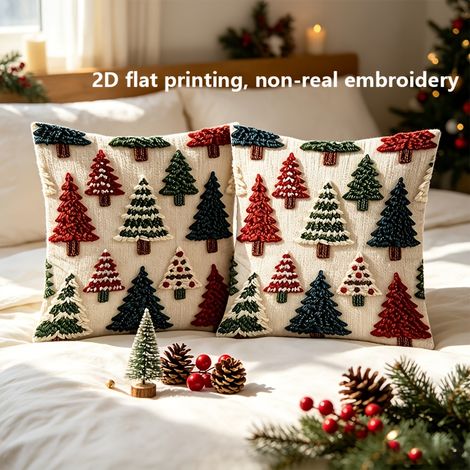 2 Housses de Coussin Décoratives Noël 45,7 x 45,7 cm, Imprimé Sapin Coloré 2D, Coussin Canapé Chambre Automne HiverLot de 2 (1/5)