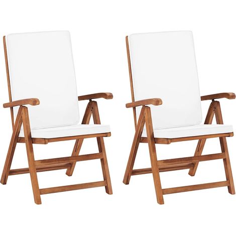 Reclining Folding Chairs with Cushions 2 pcs Solid Teak Wood Cream vidaXL (1/5)