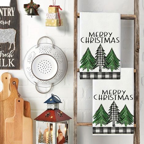 Serviette De Cuisine - 66 X 45 Cm - Design Arbre De Noël - En Polyester - Pour Cuisiner Sécher Et Pâtisser - 1 Pièce (1/4)