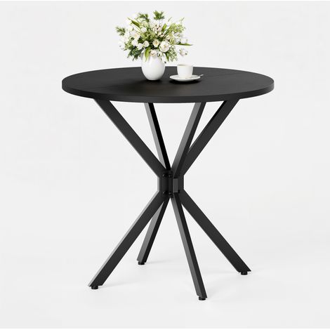 CHICFURN Tavolo da pranzo rotondo nero 80 cm, stile industriale, salvaspazio per 2 persone (1/5)