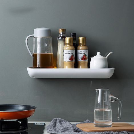 Étagère de salle de bain, toilettes, meuble-lavabo, rangement mural pour serviettes, porte-serviettes de douche, sans perçage, modèle gris standard. (1/5)