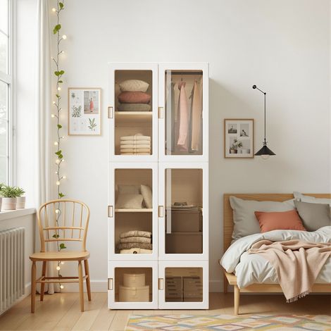 Creahappy Armoire Pliable 69x50x170cm - Penderie Portable Gain de Place avec Portes Transparentes - Rangement Chambre - Blanc (1/5)