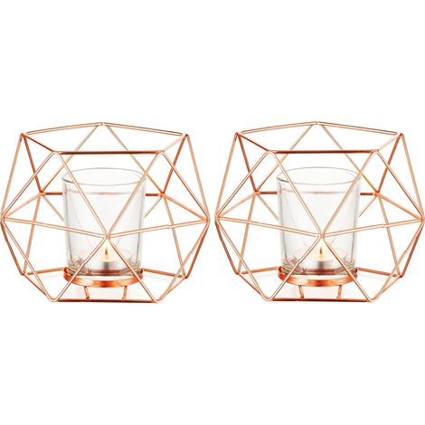 rose Bougeoir - Lot de 2 Bougeoirs Mariage Centre de Table pour Chauffe-plat Géométrique Design Moderne de Anniversaire Maison Décoration Métal-Fei Yu (1/5)