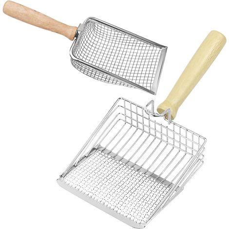 Cat Litter Scoop, Stainless Steel Cat Litter Scoop, Thin Scoop with Long Wooden Handle for Clumping Litter, Pack of 2 (1/5)