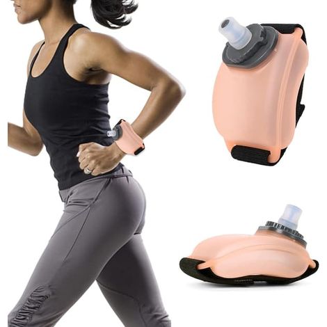 Gourde de sport à porter au poignet, mains libres et ajustable, en silicone rose, portable et étanche, idéale pour la course à pied, le vélo et l'escalade. (1/5)