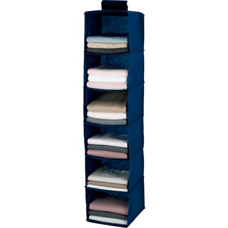 WENKO Rangement penderie à suspendre Air, Penderie tissus avec 6 compartiments de rangement à suspendre au portant à vêtement, Polypropylène, 30x120x30 cm, Bleu (1/5)