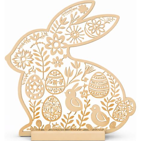 Decoración de Pascua, conejito beige, calado, decoración de mesa de pie