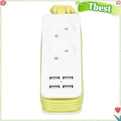 Tbest multiprise USB Multiprise 1200W 10A, 2 prises rondes, 4 Ports USB, prise de courant pour outillage prise Blanc Vert (1/5)