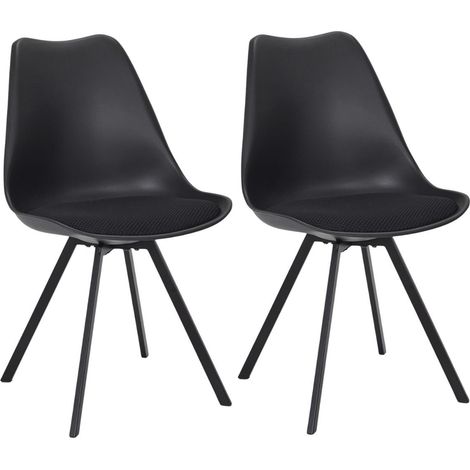 Lot de 2 chaises coque plastique et coussin en tissu texturé maille 3D noir - ELECTRON (1/5)
