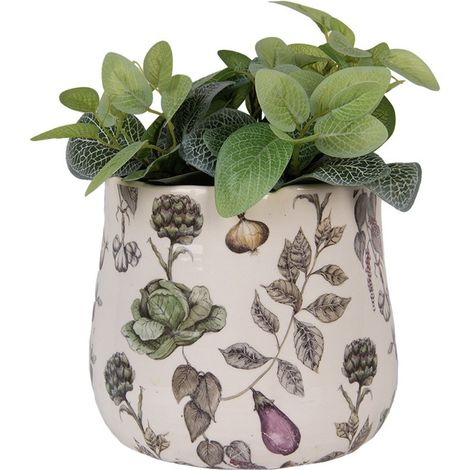 Pot de fleurs légume beige céramique 21x21x19cm (1/3)