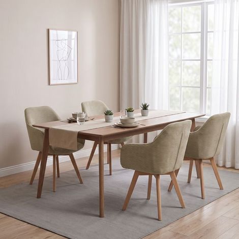 Chaises salle à manger - WAFTING - Scandinave-moderne - Lot de 4 - Pivotante 360° - Velours côtelé kaki - Pieds hêtre massif (1/5)
