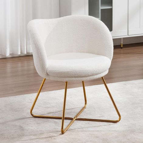 Loungesessel Kunstfell Weiß mit Goldbeinen, moderner Akzentstuhl für Wohnzimmer (1/5)