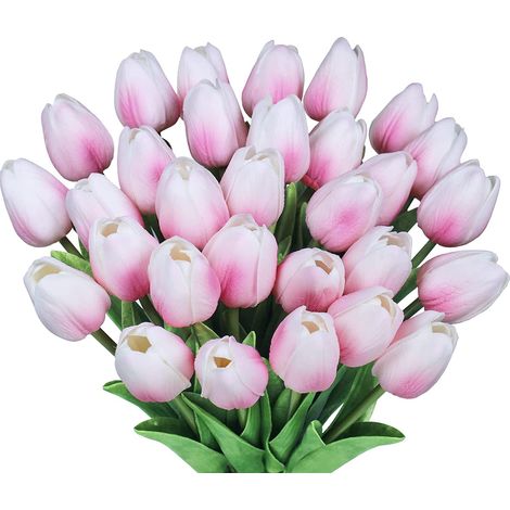 30 Pièces Fleurs De Tulipes Artificielles Real Touch Tulipes Roses Faux Hollande PU Bouquet De Tulipes Fleurs En Latex Fête De Mariage Bureau Maison Cuisine Décor (1/5)