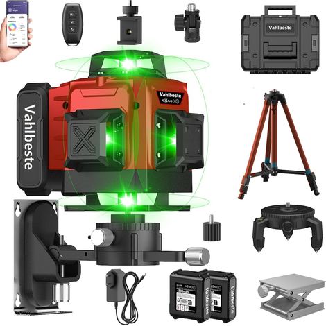 Niveau Laser avec Trepied 4 x 360°, 4D 16 Lignes Laser Chantier avec 2 x 4800mAh Batterie (1/5)