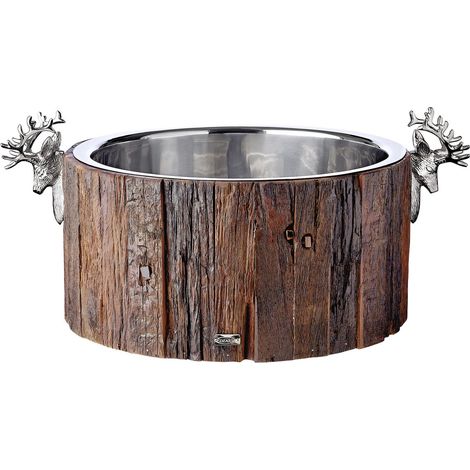 Seau à Champagne Vasque en Bois et Acier Inoxydable avec 2 Têtes de Cerf Ø 46,5 cm - PANGIVO (1/5)