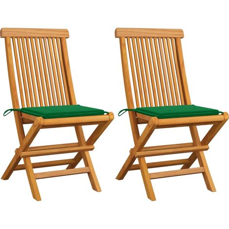 Lot de 2 Chaises de jardin avec coussins vert - Chaise d'extérieur pour terrasse/jardin Bois de teck massif BV304892 - BonneVie (1/5)