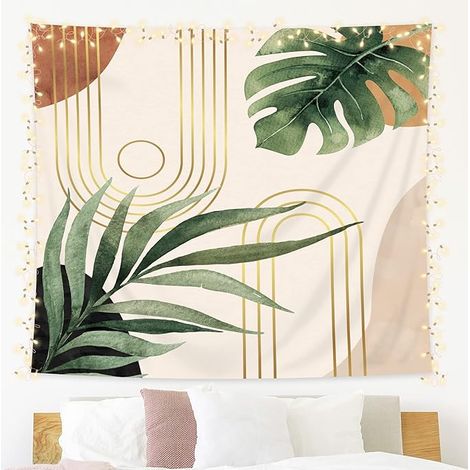 BEBUSINGOTO Tapisserie abstraite bohème du milieu du siècle 78 x 59 h, feuilles tropicales, arc géométrique moderne, plante botanique bohème minimaliste, décoration murale neutre, art pour salon (1/4)