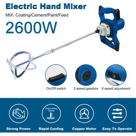 Electric Cement Paddle Mixer 2600W Portable Concrete Mortar Mixing Machine 220V