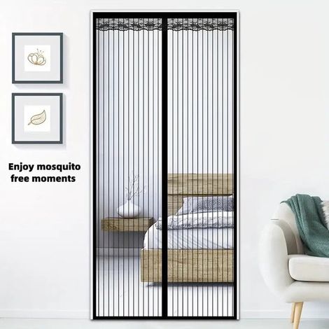 Zanzariera magnetica nera 140x200 cm con chiusura automatica e apertura a mani libere, anti-insetti. (1/3)