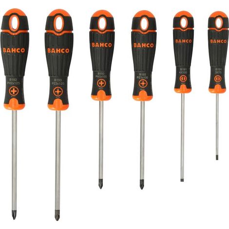 Bahco 6-Piece Screwdriver Set with Rubber Handle – Flathead, Phillips, and Pozidriv Tips (Model B219.026)