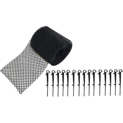 Protège-gouttière - Attrape-feuilles - Protège-gouttière - Contre les feuilles dans la gouttière - Protection de gouttière - 8M18cm - avec 15 clous - noir - plastique (1/4)
