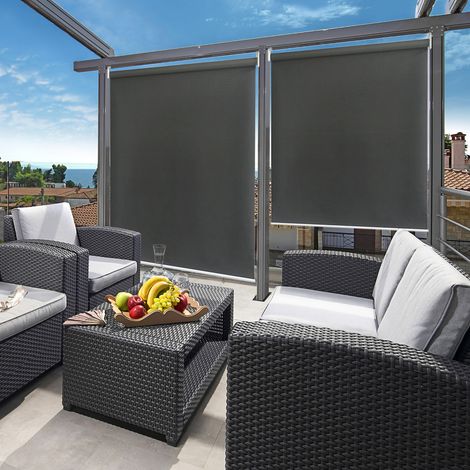 TolleTour Senkrechtmarkise 140x240 cm Balkonrollo Dunkelgrau UV Schutz Sonnenschutz Sichtschutz wasserdicht wetterfest Balkon Terrasse