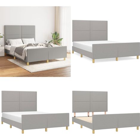 Bettgestell ohne Matratze Hellgrau 140x200 cm Stoff - Bettgestell - Doppelbett - Lattenrost - Holzrahmen - Kopfteil - Home & Living