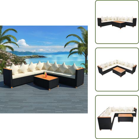 Cojines para sofás - vidaXL Set muebles de jardín 5 piezas y cojines ratán sintético negro - Muebles exteriores