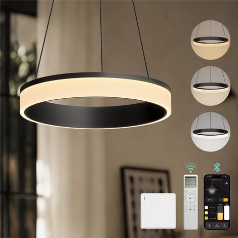 Mai & Mai Lustre Suspension Plafonnier LED Triple Commande Câble Réglable Lampe de Nuit pour Salle à Manger Salon Chambre Noir Sablé 40×40 CM 20W Luvina-02
