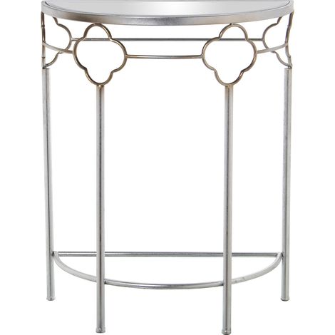 Table d'entrée en métal argenté avec verre miroir semi-circulaire 60X30,5X75 Cm, Mat : Fer (1/5)