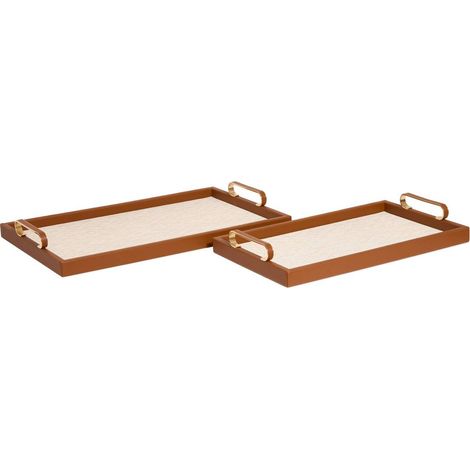 Lote de 2 bandejas rectangulares para whisky de color beige - Atmosphera créateur d'intérieur (1/2)