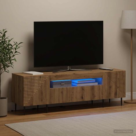 Beyamis Meuble TV LED en chêne massif, fabriqué à la main. Bois d'ingénierie. (1/5)